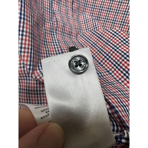 MICHAEL KORS Tailored/Classic Fit Textured Plaid Short Sleeve Button Up, Sz L - Picture 6 of 6